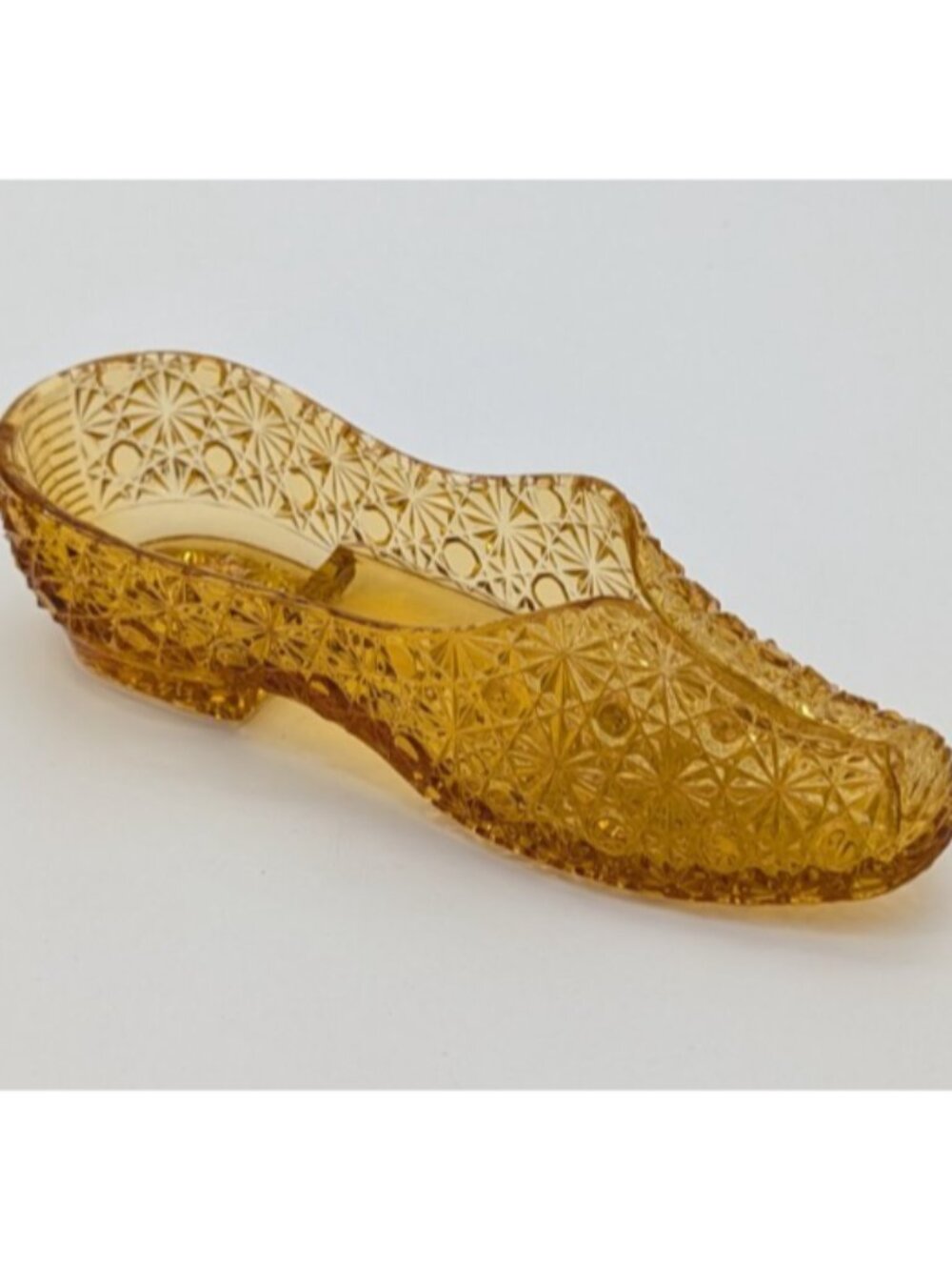 Antique BRYCE BROTHERS Daisy & Button Amber Glass 7" Slipper Shoe Pat. 1886
